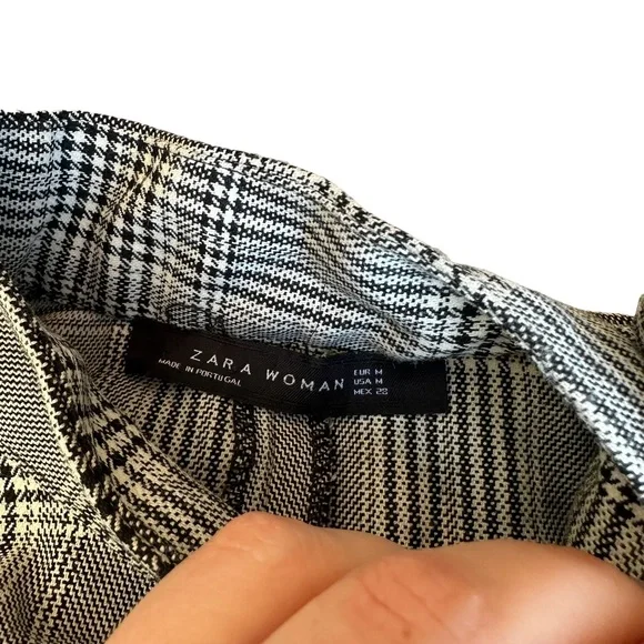 ZARA gray plaid checkered puff sleeve dress M - Picture 10 of 13